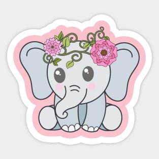 Baba Elephant with crown of flowers Sticker